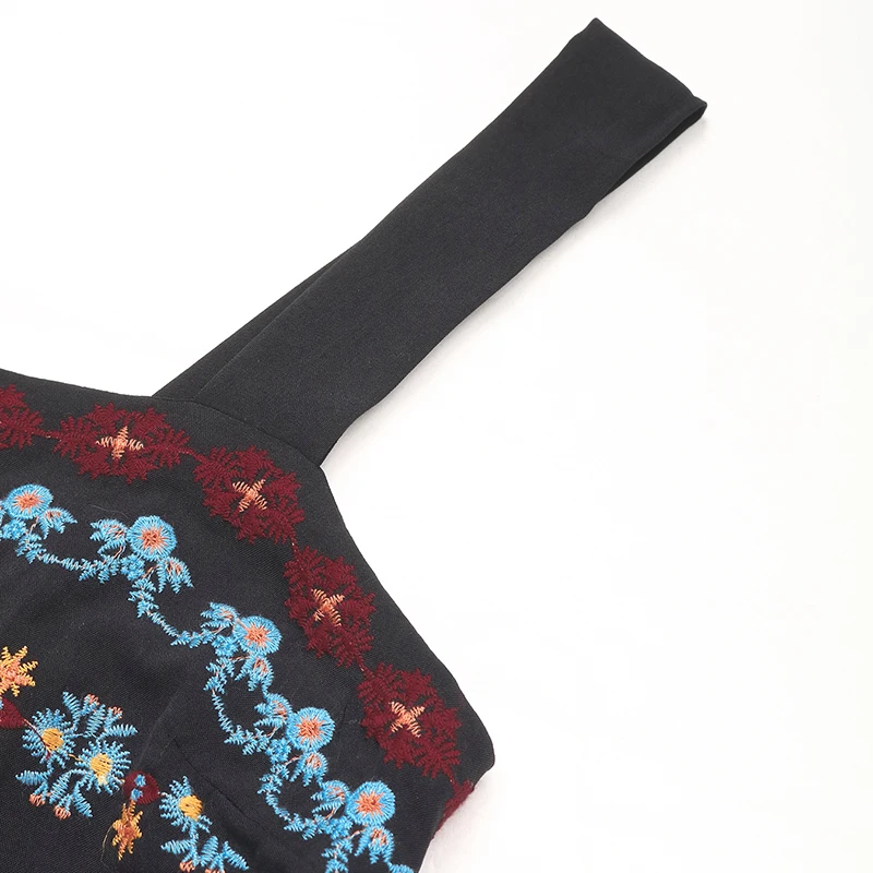 Women's Black Boho Embroidered Cami Dress  Maxi Dress Summer Vacation Casual Daily Party