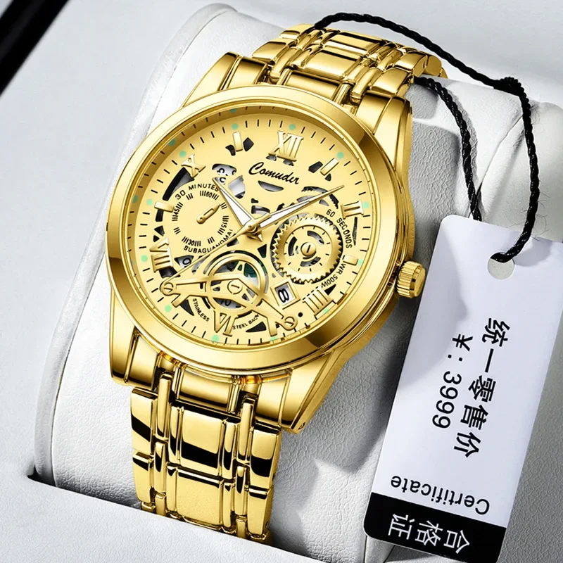 //Hollow Mens Watch Waterproof Luminous Calendar Mechanical Wristwatch for Men Stylish Design
