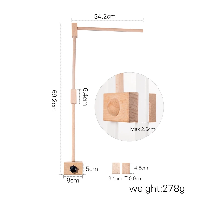 Drewniany dzwonek do łóżeczka dziecięcego Kwadratowy wspornik Wiszące grzechotki Wieszak na zabawki Łóżeczko dziecięce Mobilny wiszący uchwyt na zabawki Uchwyt na łóżeczko dziecięce Zabawki Prezent