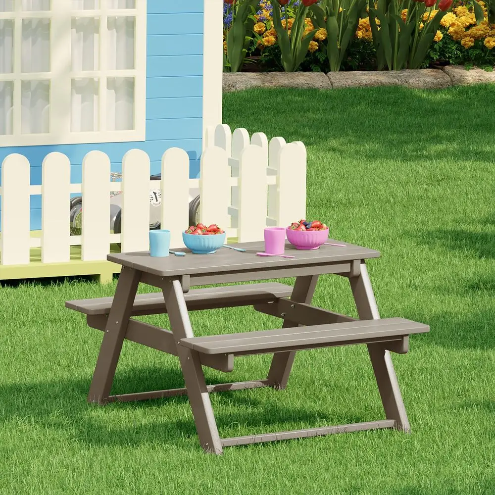 

Стол-скамья для пикника Malibu из HDPE-пластика для улицы и помещений, имитация состаренной древесины