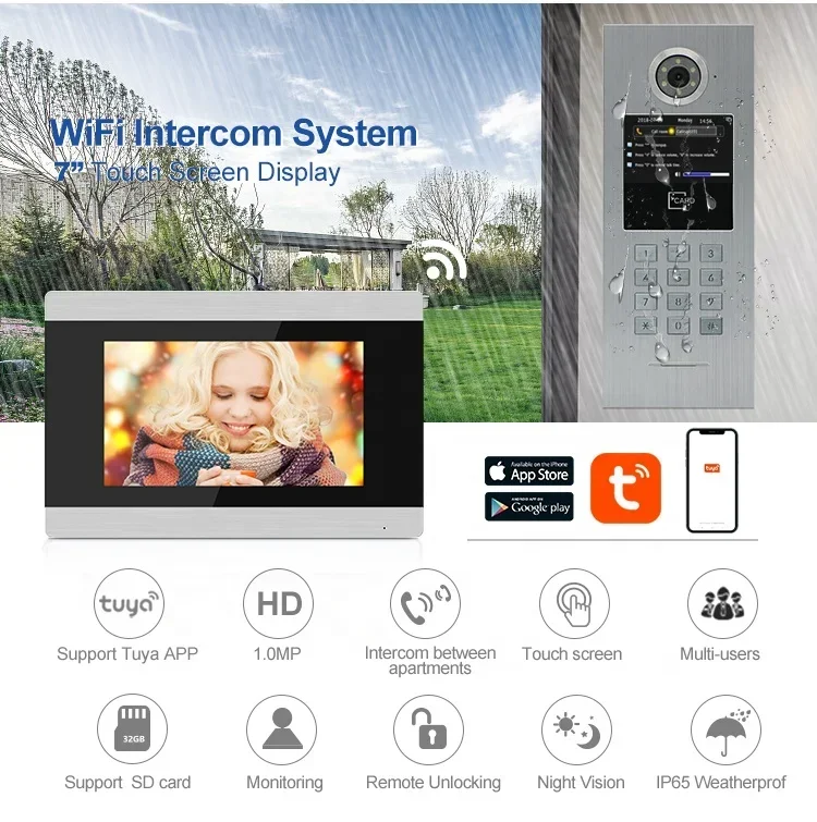 Bcom IP SIP touch screen 7 inch Professional apartment building video intercom