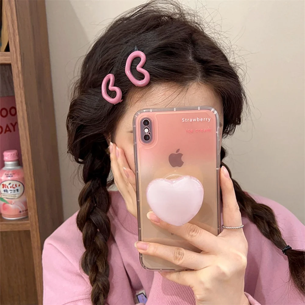 1pcs Solid Color Heart Hairpin Love Hair Clips For Girl Woman Cute Kawaii Traceless Hairpin Fashion Hair Accessories New 2024