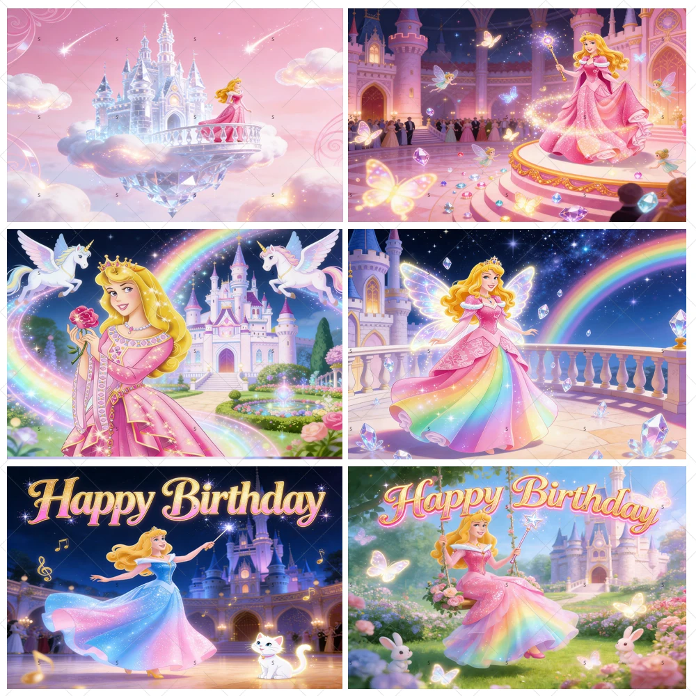 

Cartoon Sleeping Beauty Aurora Princess Backdrop Girl Birthday Party Decoration Baby Shower Supplies Background Photography Prop