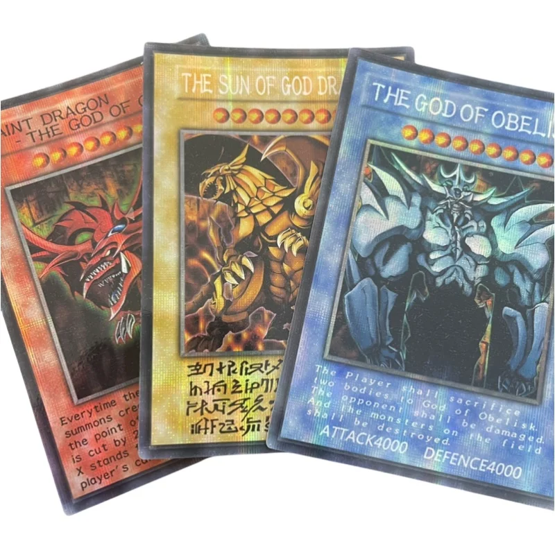 Yu-Gi-Oh Flash Card Egyptian God Blue-Eyes White Dragon Diy 3 Sheets Secret Rare-Ser Action Toy Figure Anime Game Collection