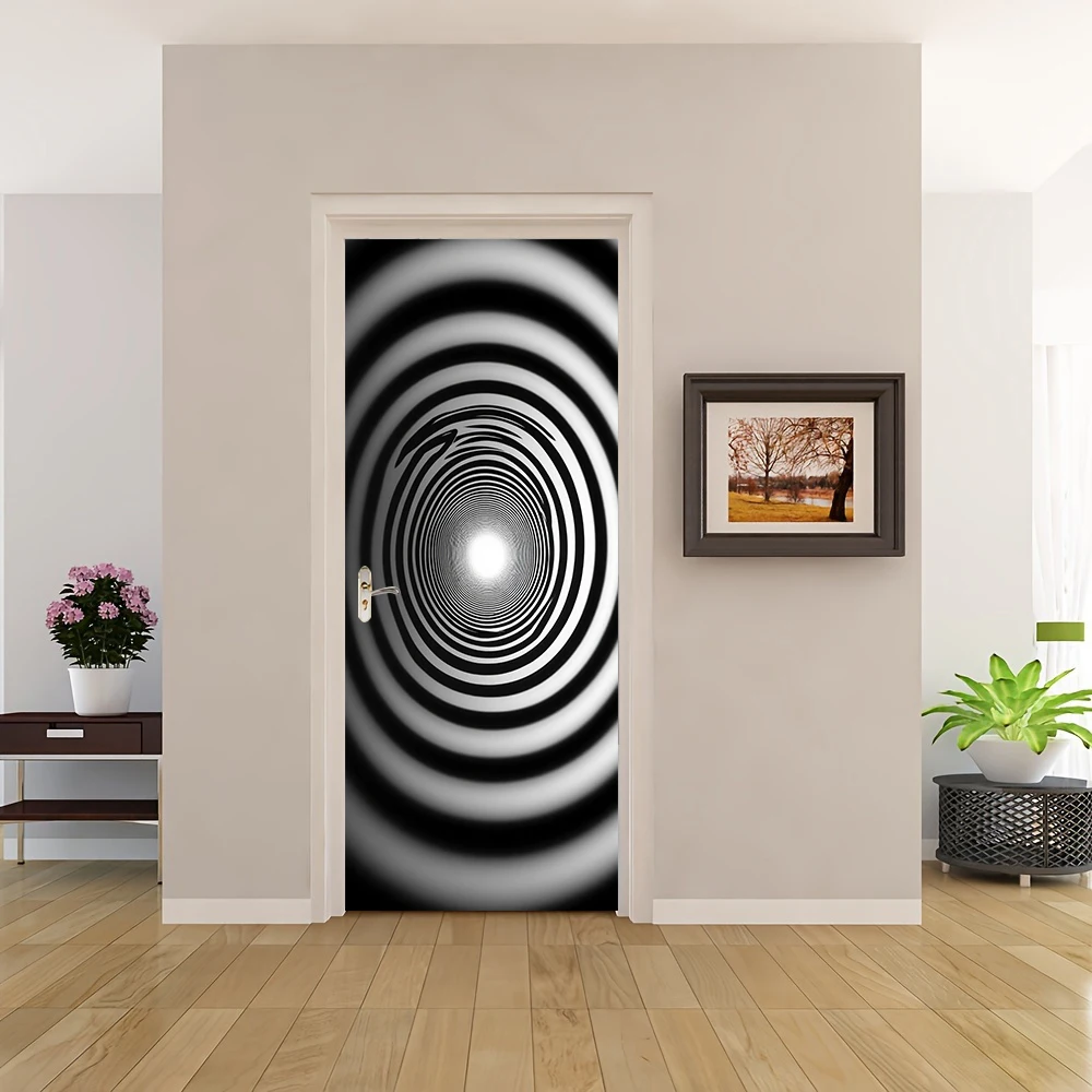 قطعة واحدة من ملصق الباب المزخرف بنمط حلزوني أبيض وأسود، مناسب لغرفة المعيشة وغرفة النوم والمكتب وديكور جدار المتجر #1