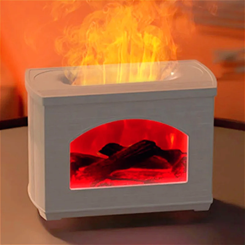 Lampu Malam LED Pelembap Udara Meja, Hadiah Penyemprot Kabut Halus Api Simulasi untuk Perapian Rumah Pertanian Estetika Lucu Penting