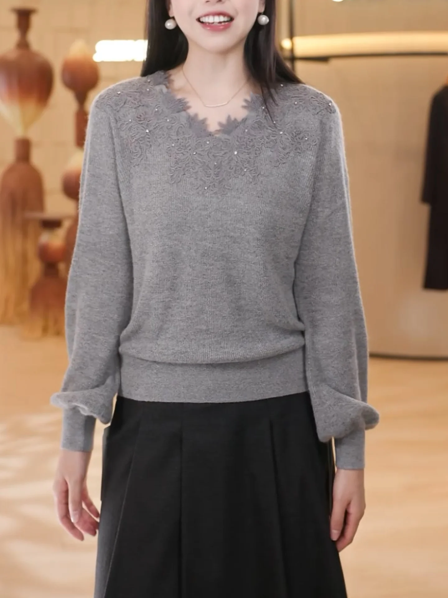 

Женский модный свитер с V-образным вырезом и длинными рукавами, вязаный, в корейском стиле, свободного кроя, осенне-зимняя новинка