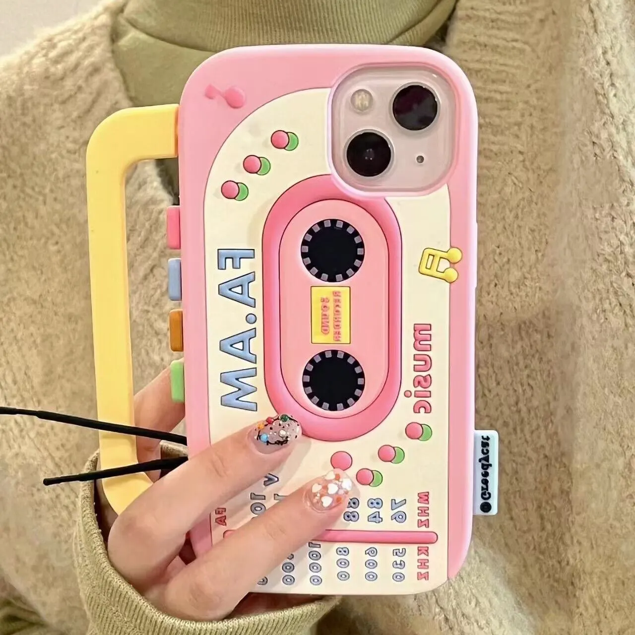 

3D Radio Phone Case for Iphone 14 13 12 Pro Max 11 INS Cartoon Pink Japan Korea Style Silicone Full Coverage Phone Cover