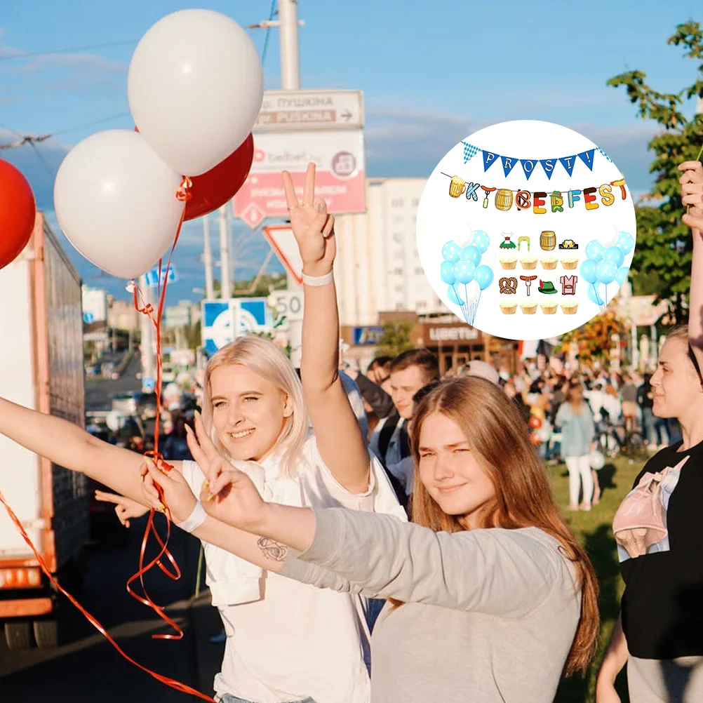 

27Pcs Oktoberfest Party Decor Set Cake Topper Balloon Banner Perfect Oktoberfest Supplies Cake Topper Party Balloon