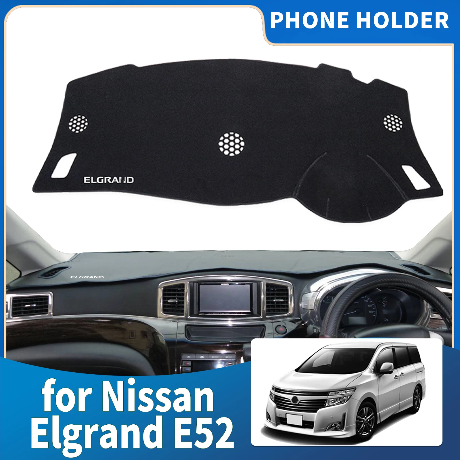 

fit for Nissan Elgrand E52 white logo RHD Car Accessories Dashmat Dashboard Cover Pad DashMat Sunshade Protective Carpet