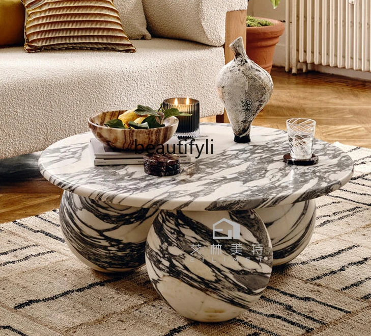 Italian Minimalist Natural Marble Coffee Table Living Room Light Luxury High-Grade Arabescato Luxury Stone Coffee Table