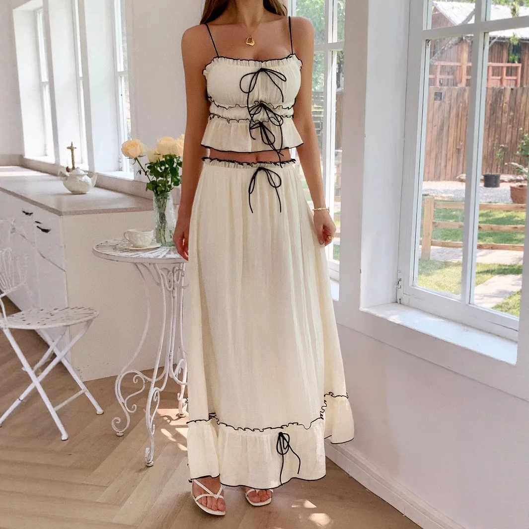 

Women Two Piece Sets Skirt Set Sleeveless Dress Sets Sexy Tops Beach Long Skirts A Line High Waist Y2k Streetwear Elegant Splice
