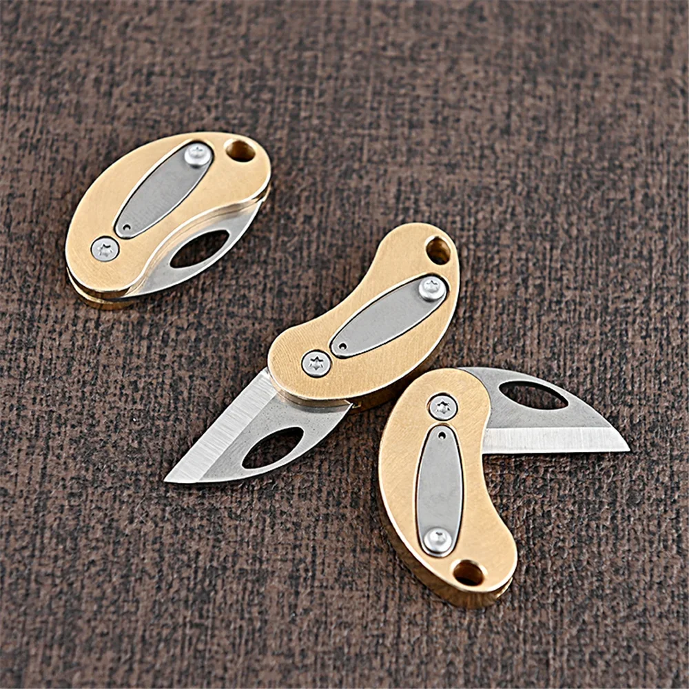 Pigeon Egg Brass Folding Knife Mini Creative Portable Outdoor Unpacking Express Fruit Knife Pendant Self-defense Sharp Key Chain