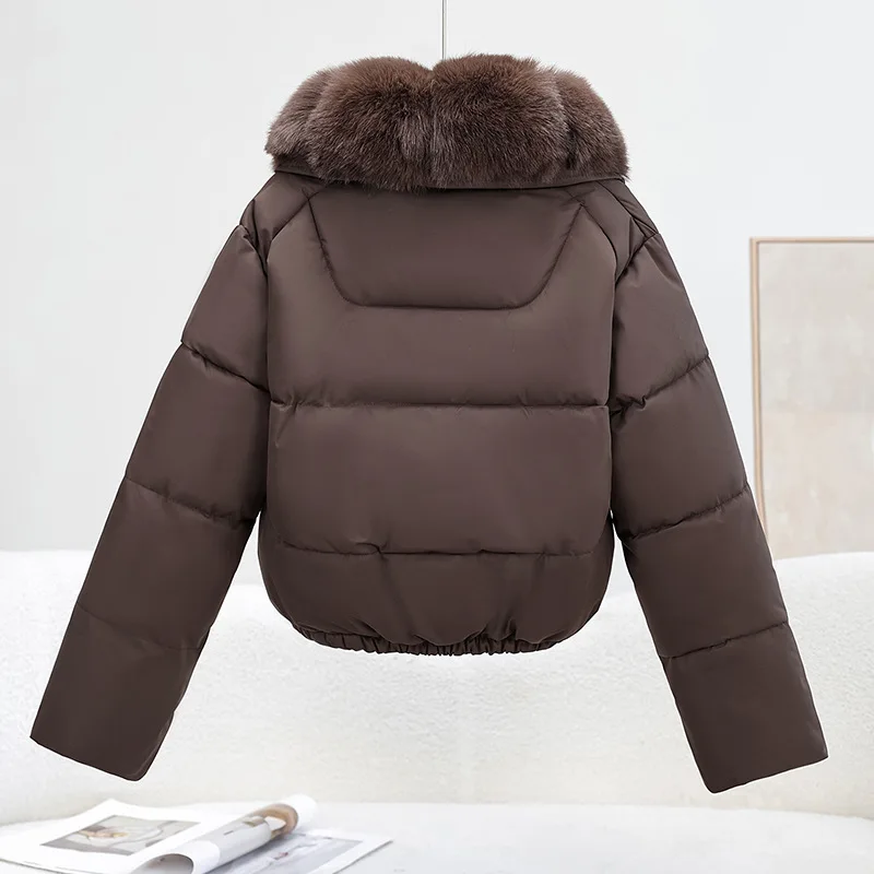 Faux Fur Big Collar Cotton Coat for Women Winter Solid Color Loose Outerwear Elegant Long Sleeved Short Quilted Jacket