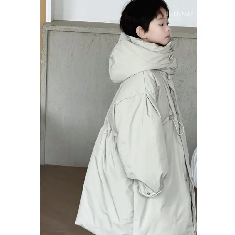 سترة شتوية طويلة للأولاد لعام 2025 معطف منتفخ سميك يشبه الأسفل سترة كورية عصرية غير رسمية بلون سادة سترة طويلة دافئة #6