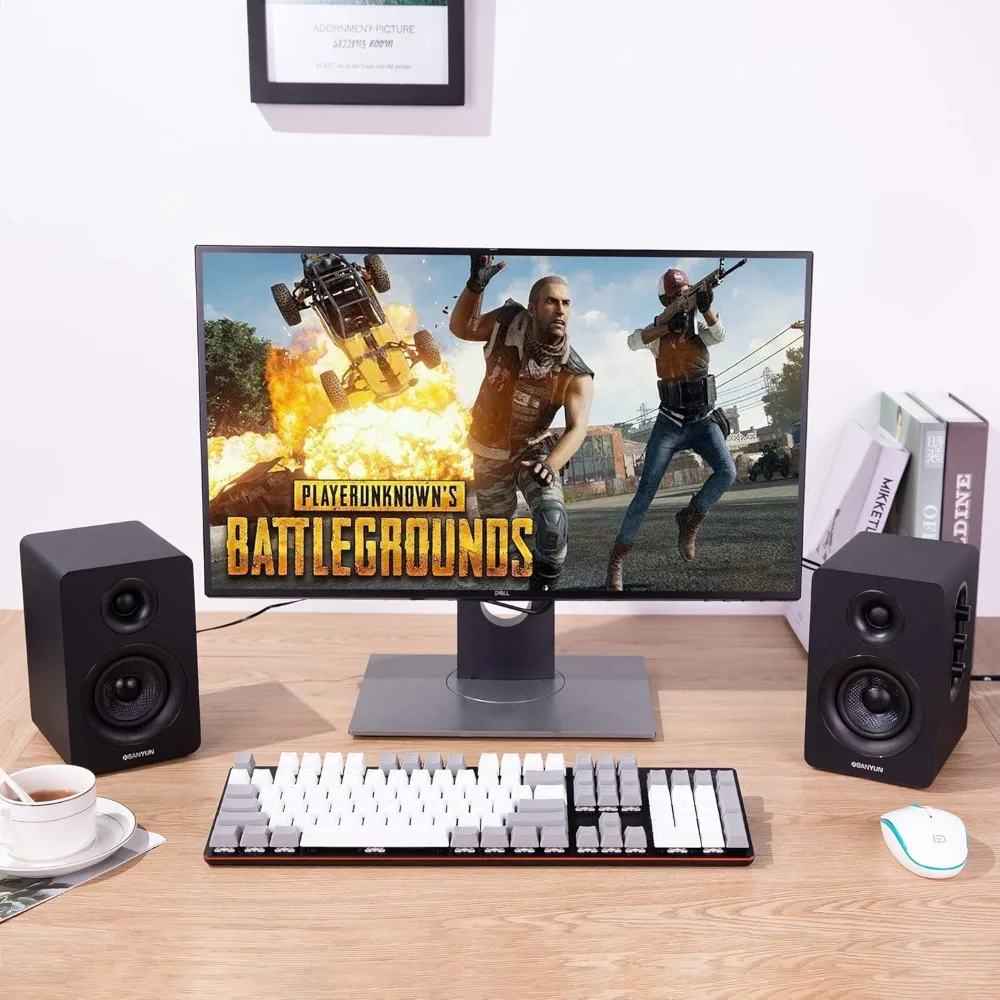 Altavoces de estantería activos Bluetooth 5.0 con controladores de fibra de carbono de 60 W, DAC de 24 bits y sonido envolvente dinámico 3D