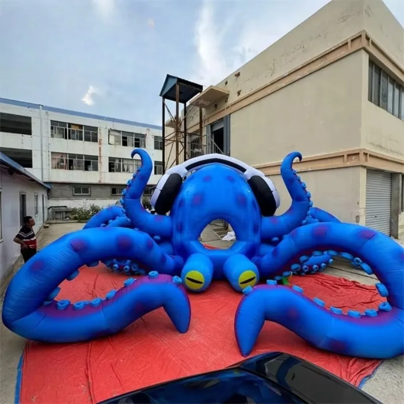 Outdoor lawn music DJ booth inflatable octopus tent, inflatable jellyfish monster with earphone props