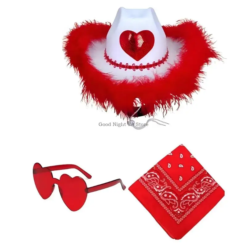 Western Cowboy Costume for Adults Cowboy Hat Sunglasses Bandana Set Halloween Fancy Dress Accessories Western Outfits