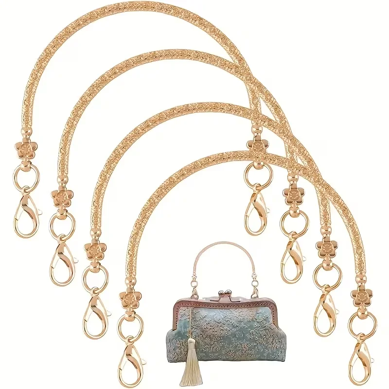 4pcs Vintage Bag Handles Wallet Clutch with Top Lock Semi-Circular Handles with Floral Pattern DIY Wallet Making