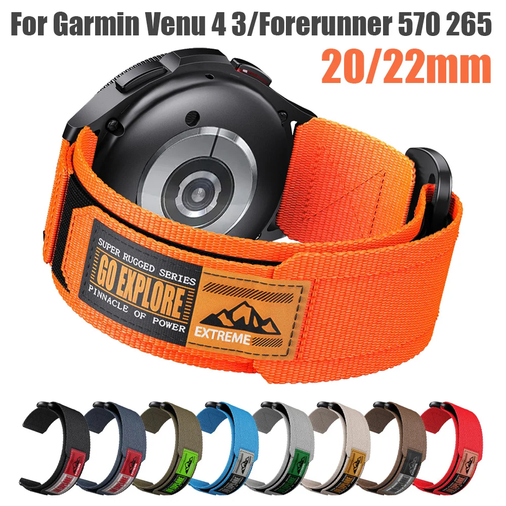 Correa de nailon para reloj inteligente Garmin Venu 4 3 Sq 2/Forerunner 570 265 255 165 Music/Vivoactive 6 5 4, 20/22mm