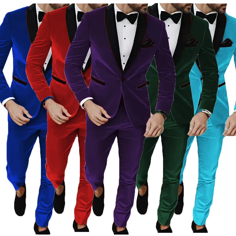 

New Velvet Men Suit Groom Groomsman Wedding Party Prom Formal Occasion Business Male Tuxedos Evening Gown Jacket+Pant 2025