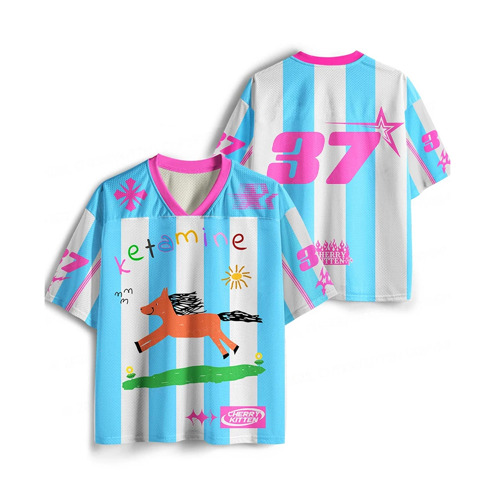 Sommer Cherrykitten Neues Maßgeschneidertes Star Orange Pony Y2K Sport Trikot Kinder/Jugend Mode Hip Hop Sport T-Shirt Street Harajuku Top