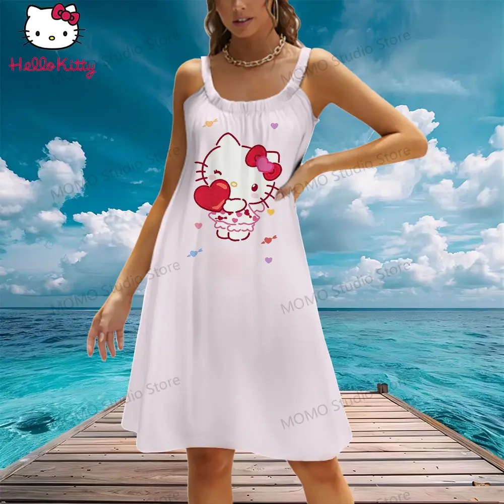 Sling Damesstrandjurk Hello Kitty Mooie Streetwear Zomervrije Tijd S-3XL Goedkope Kleding Avondjurken Mode Kawaii 2024