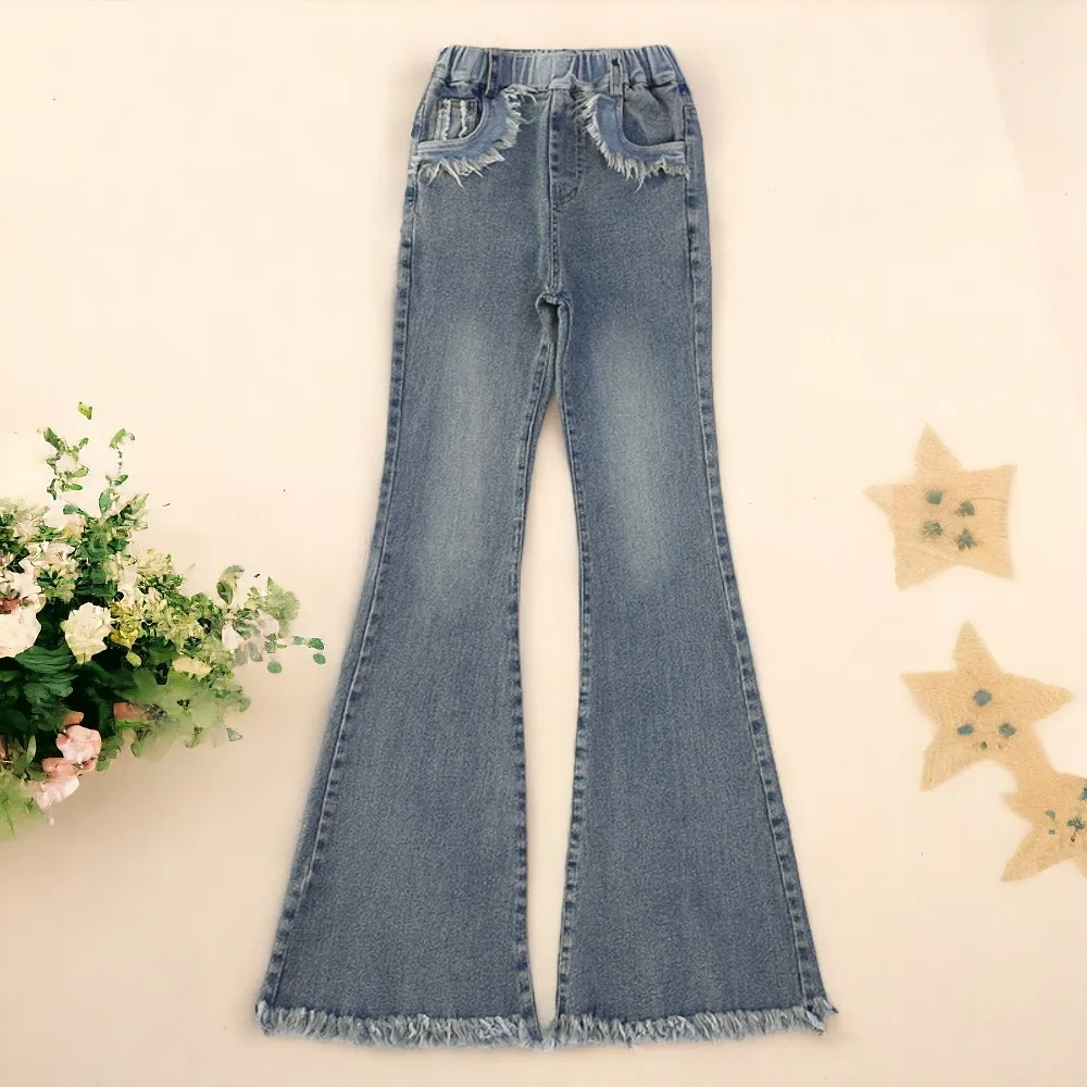 

Autumn Kids Jeans for Girls Bell-bottomed Pants Children Black Trousers Teenagers Outfits Toddler Baby Clothes 5 6 7 9 12 Years