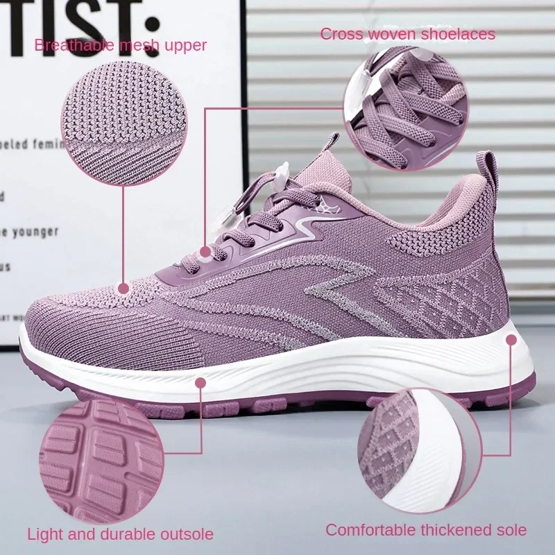 Chaussures violettes à fond épais pour femmes, baskets décontractées de haute qualité, respirantes, vulcanisées, de marche en plein air, nouvelle collection 2024