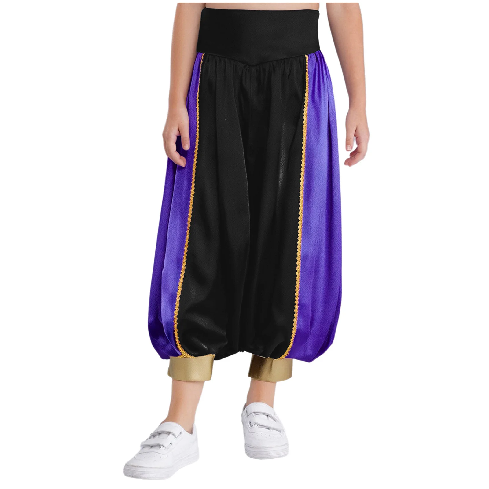 

Kids Arabian Pants Carnival Halloween Party Cosplay Costume Belly Dance Pants Satin High Waist Loose Color Contrast Harem Pants