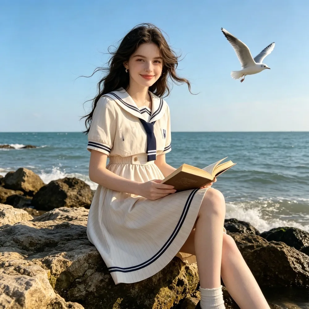 Preppy Japanese College JK Pleated Dress,Summer School Uniform for Junior High women,Daily Outfit for Campus Life&Anime Cosplay