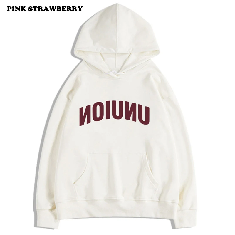 Felpe con cappuccio con stampa di lettere in stile coreano Donna Uomo Autunno Inverno 2025 Nuovo pullover ampio bianco Y2K Top Felpa calda Donna