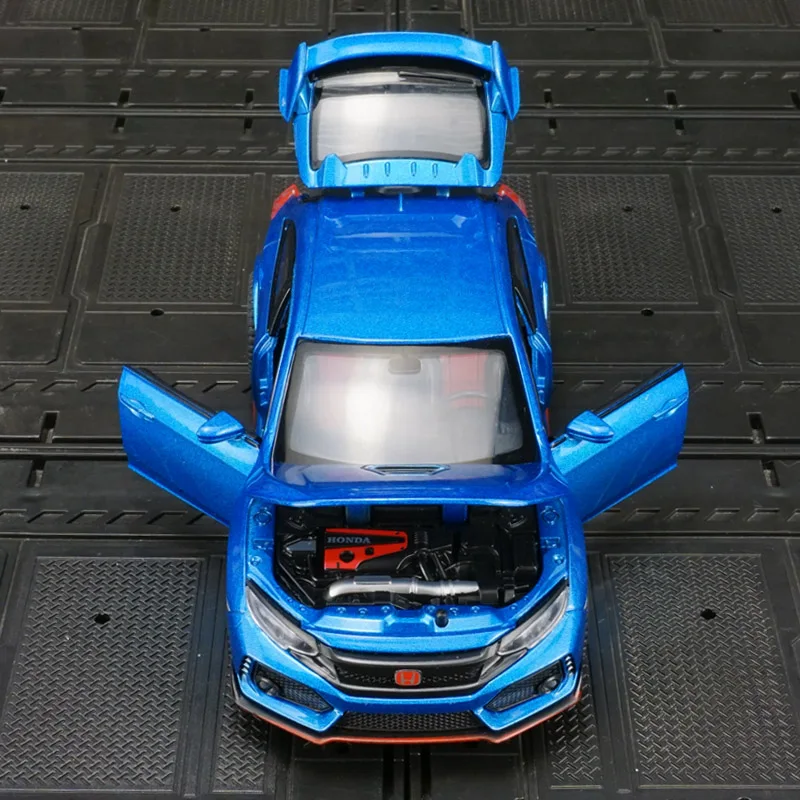Colección de adornos de modelo de coche de aleación Honda Civic Type-R 1:32, puertas y capó de motor, el maletero se puede abrir para juguetes para niños