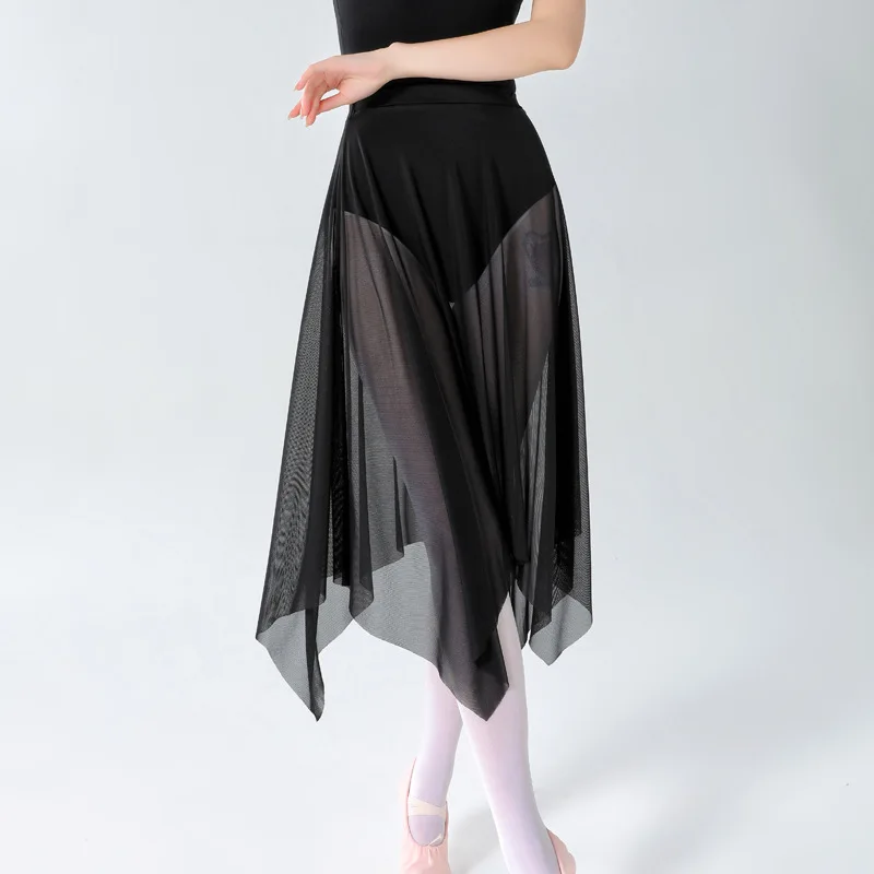 Bale Etek Yetişkin Kadın Orta Örgü Etek Dans Tül Etek Bale Egzersiz Giyim Şifon Etekler Siyah Sahne Kostüm Kadın