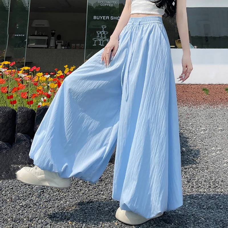 Women's Oversized High Waist Wide Leg Pants Spring Summer Solid Color Casual Cropped Pants Woman Loose Puffy Lantern Trousers