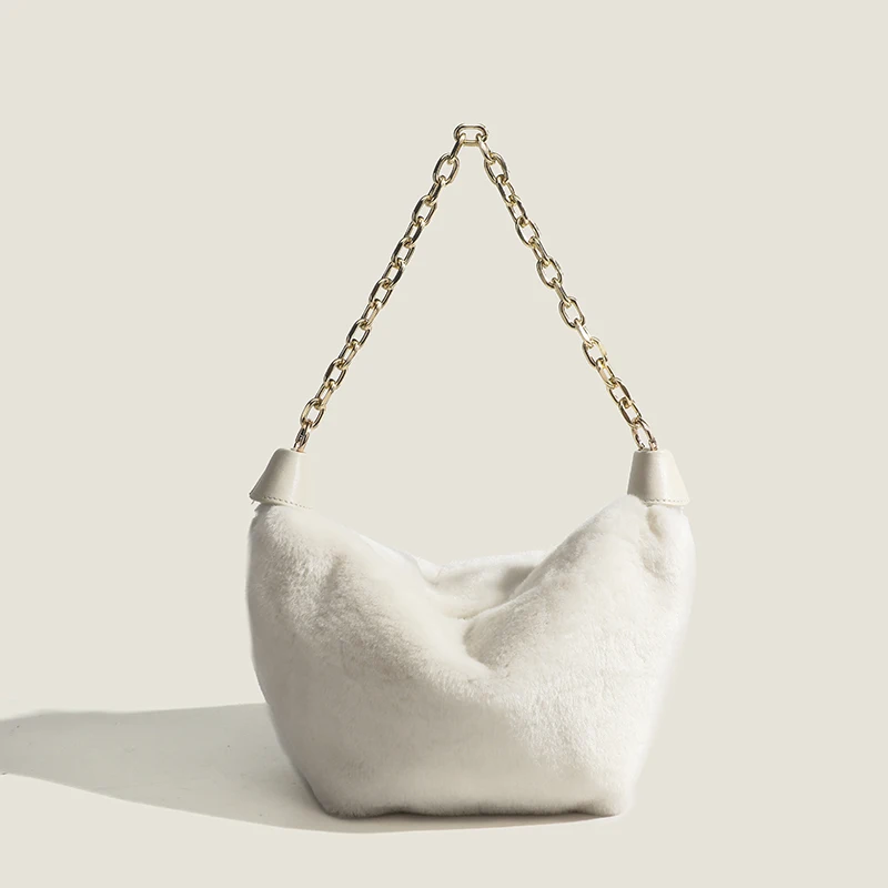 

Модная женская однотонная пушистая простая сумка на цепочке, зимняя новая повседневная мягкая сумка через плечо большой вместимости, простая сумка через плечо в корейском стиле