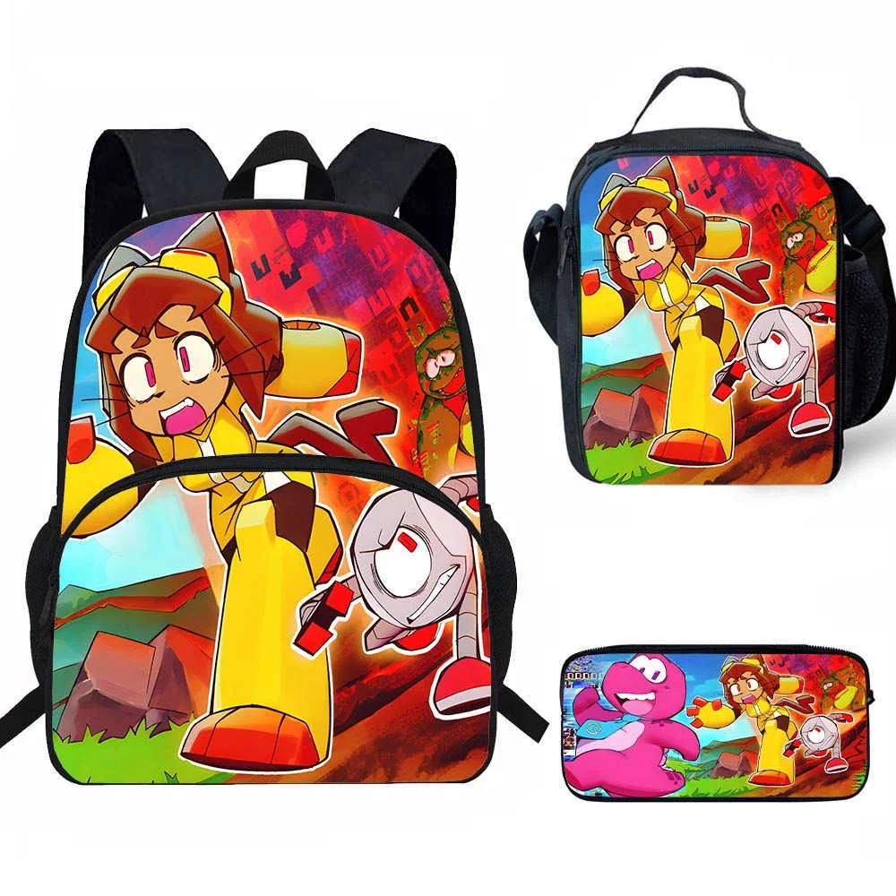 2026 New 3pcs Gameoverse Kids School Set Backpack Lunch Bag Pencil Case Print Cartoon Robot Anime Peripheral Student Gift