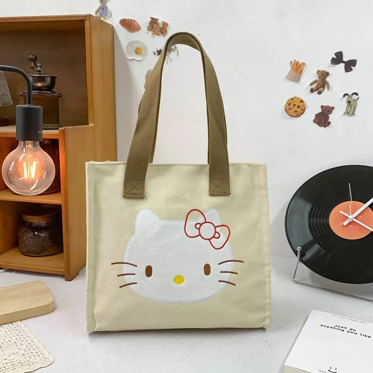 Hello Kitty Tote Bag Kuromi Book Handbag Large Capacity Portable Canvas Printing Storage Miniso Shoulder Bag