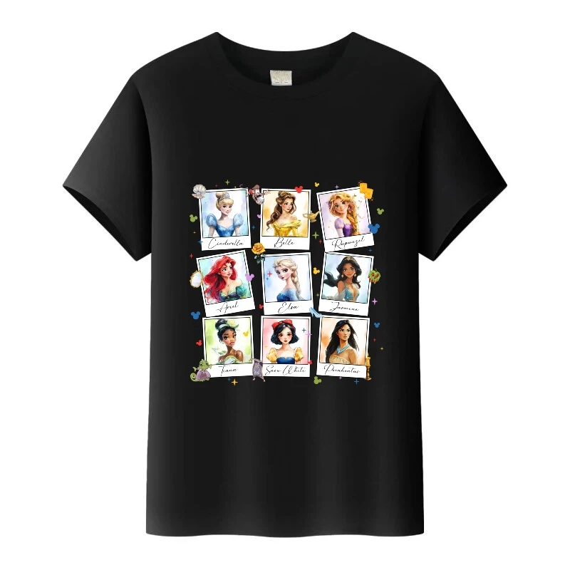 

Футболки с графикой принцессы Диснея для девочек, черные топы с короткими рукавами, женская одежда 90-х годов, блузки, женская футболка, летняя футболка, подарок