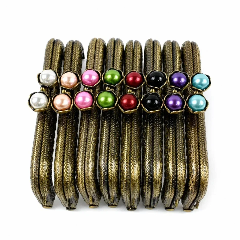 1/2/3/5Pcs 10.5cm Antique Bronze Purse Frame Handle Metal Kiss Lock Clasp with Pearl Coin Wallet Clutch Bag DIY Accessories