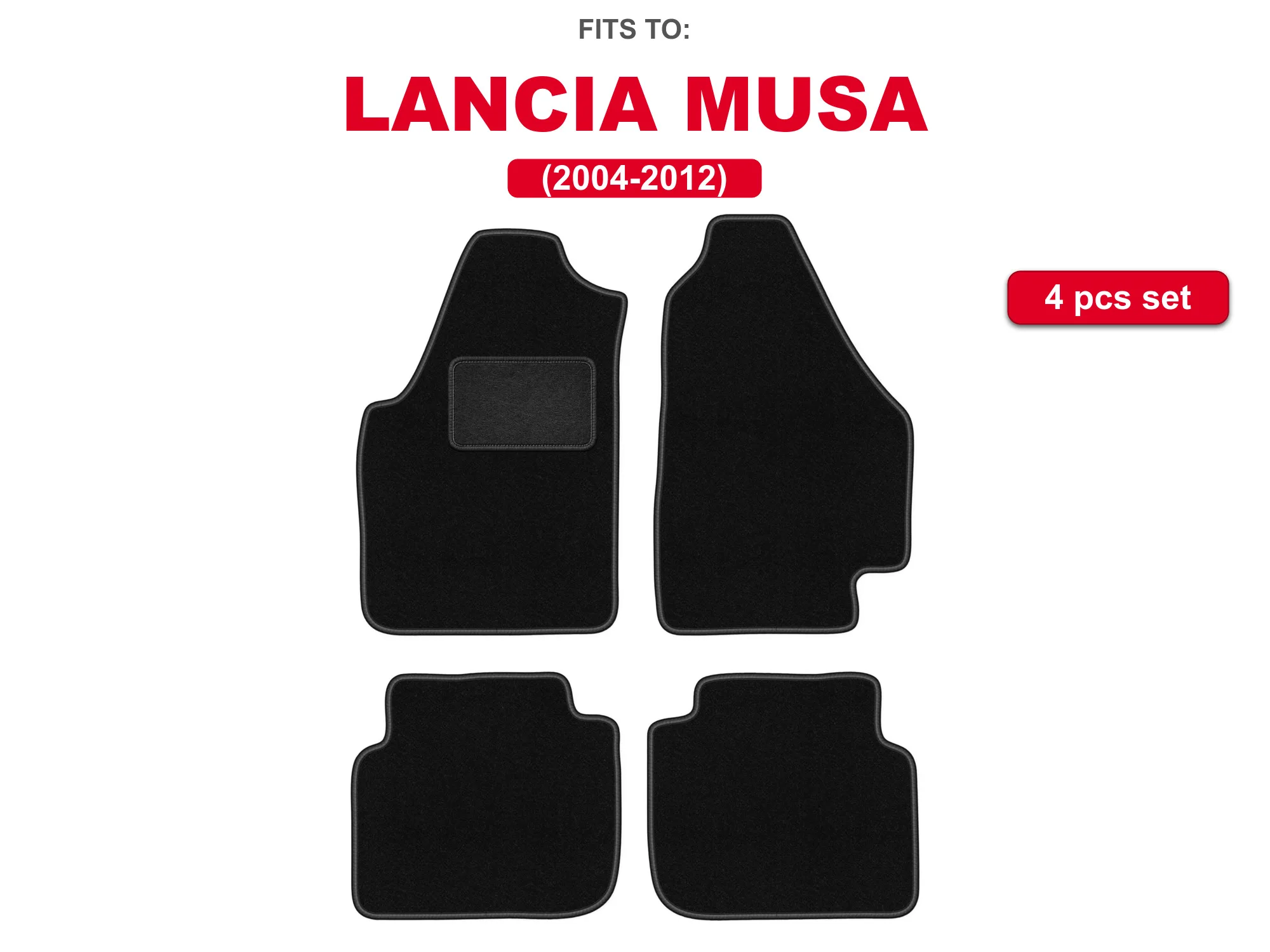 Auto velour matten voor: Lancia Musa 2004-2012 minivan zwarte auto passende automattenset