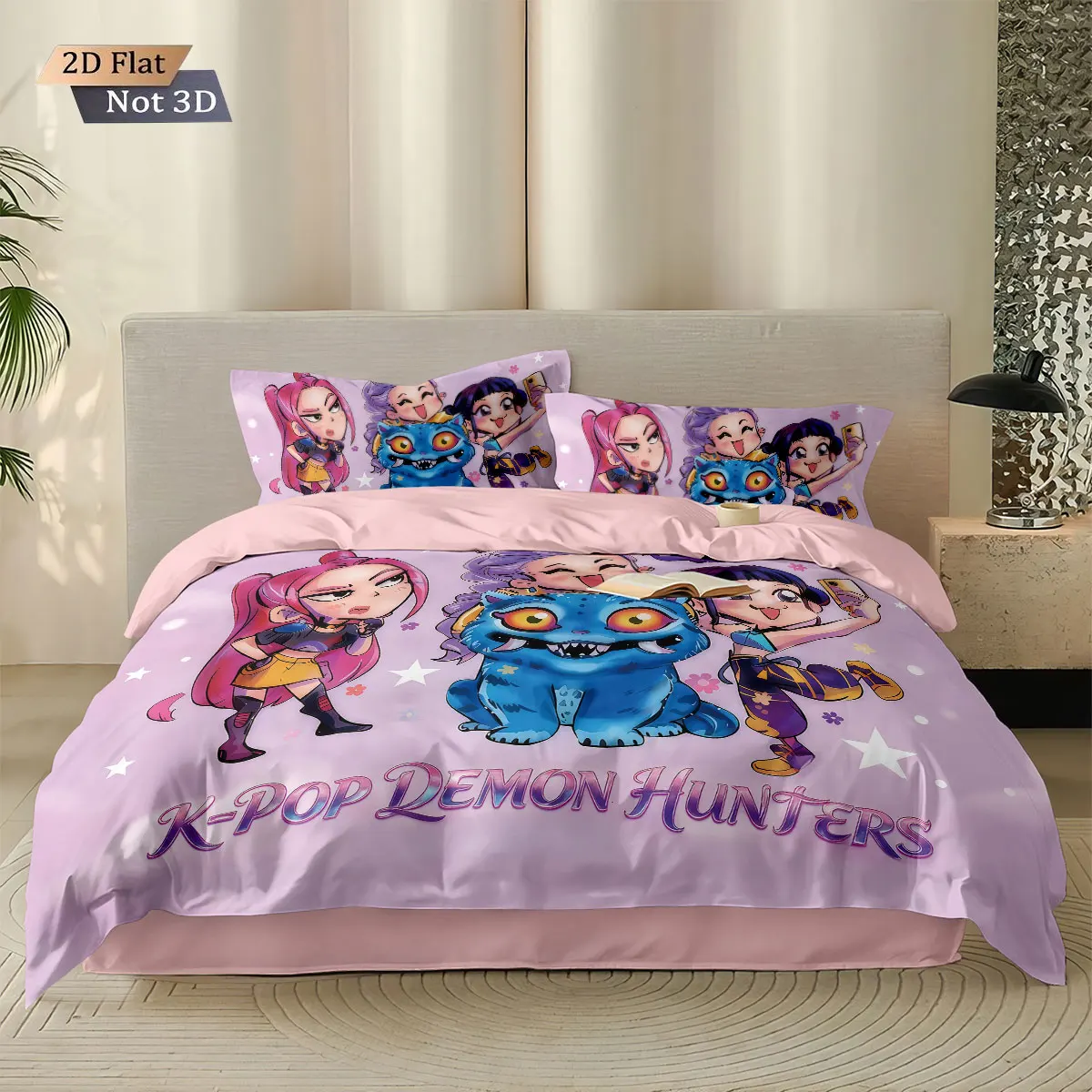 Ensemble de literie sans noyau imprimé K-Pop Demon Hunters, literie multi-tailles, housse de couette pour dortoir, décoration douce, lavable en Machine, 3 pièces