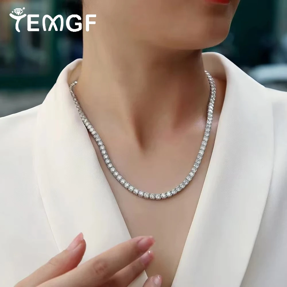 

TEMGF 3/4mm Zircon Tennis Necklace S925 Sterling Silver Chain for Women Classic Fashion Sparkling Fine Jewelry Anniversary Gifts