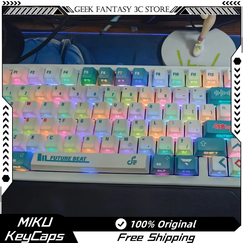 Miku Side Transparent 130 Key Mechanical Keyboard Keycap Pbt Thermal Sublimation Blue Original Factory Height Adaptation 61/87