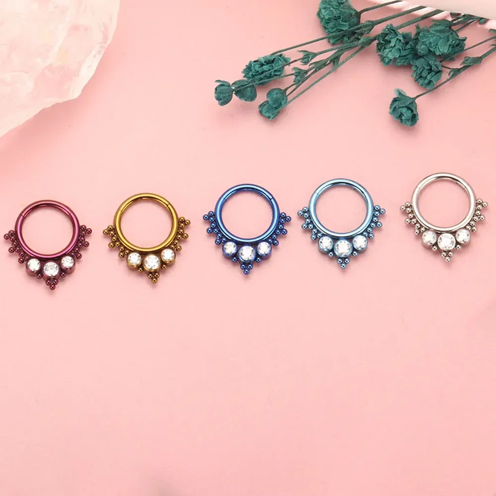 ASTM F136 Titanium Clicker High Quality Anodized Helix Daith piercing Inlaid With CZ Welded Nose Ear Ring Body Piercing Jewelry