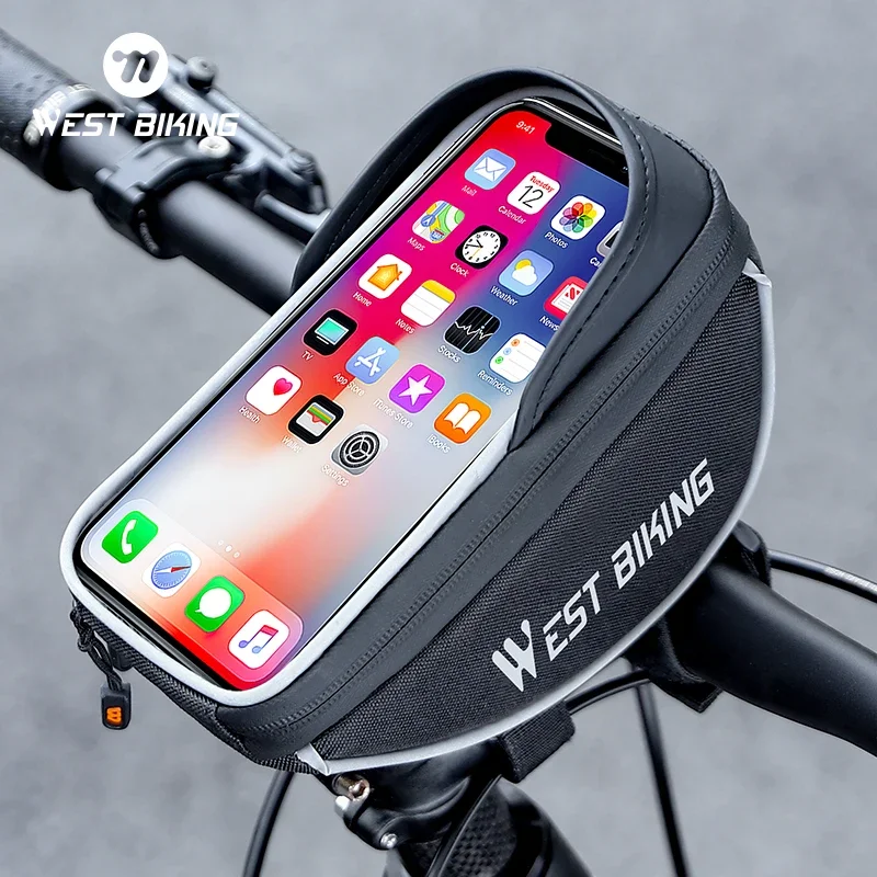 WEST BIKING จักรยาน Handlbear ผู้ถือโทรศัพท์กระเป๋า 6.8 นิ้ว TPU Touch Screen กันน้ําจักรยานกระเป๋าสะท้อนแสง 3D โครงสร้างกระเป๋า