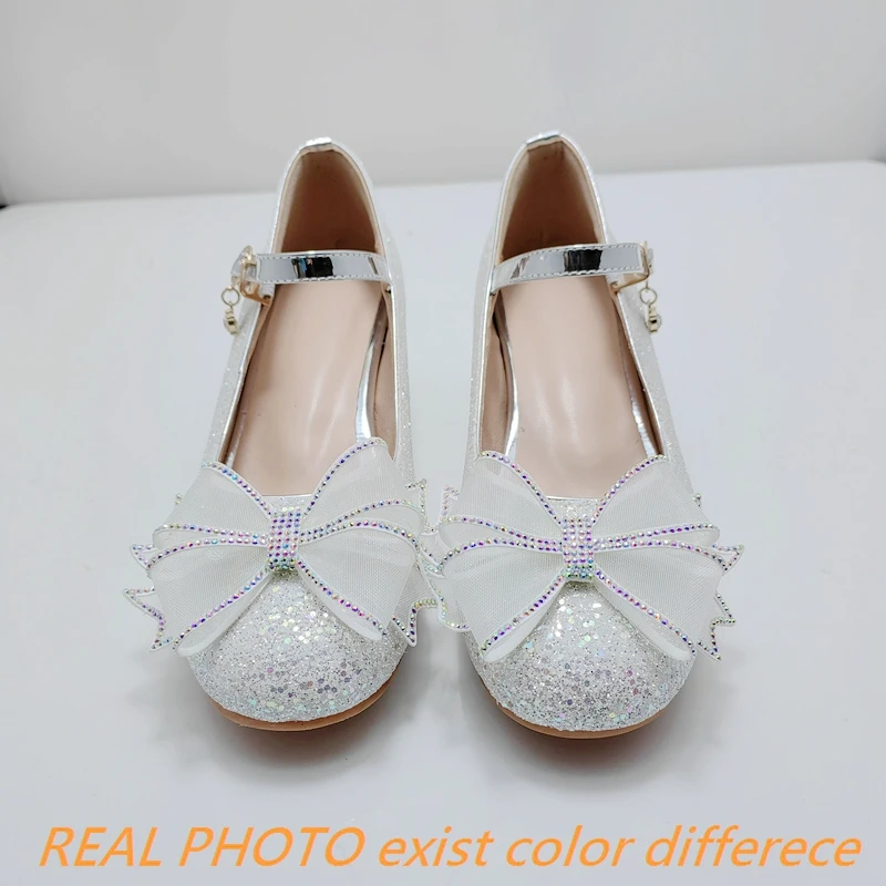 REAVE CAT Women Pumps Janes Buckle Bow Gold Sequins 5cm Block Heel Glitter Sweet Shoes Big Small Size 28 43