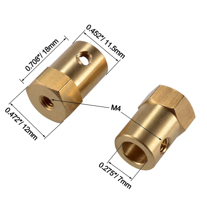 2/3/3.17/4/5/6/7/8mm Hexagonal Brass Shaft Coupling Motor Transmission Connector With Screws Wrench Model Car Wheels Tires Shaft