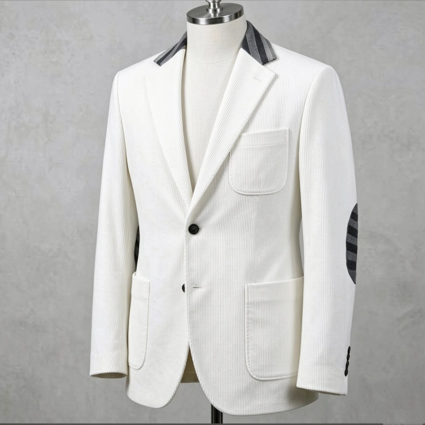 Men White Corduroy Single Jacket Peak Lapel Patch Pocket Slim Fit Casual Business Outerwear Blazer Suit Only Coat Customized