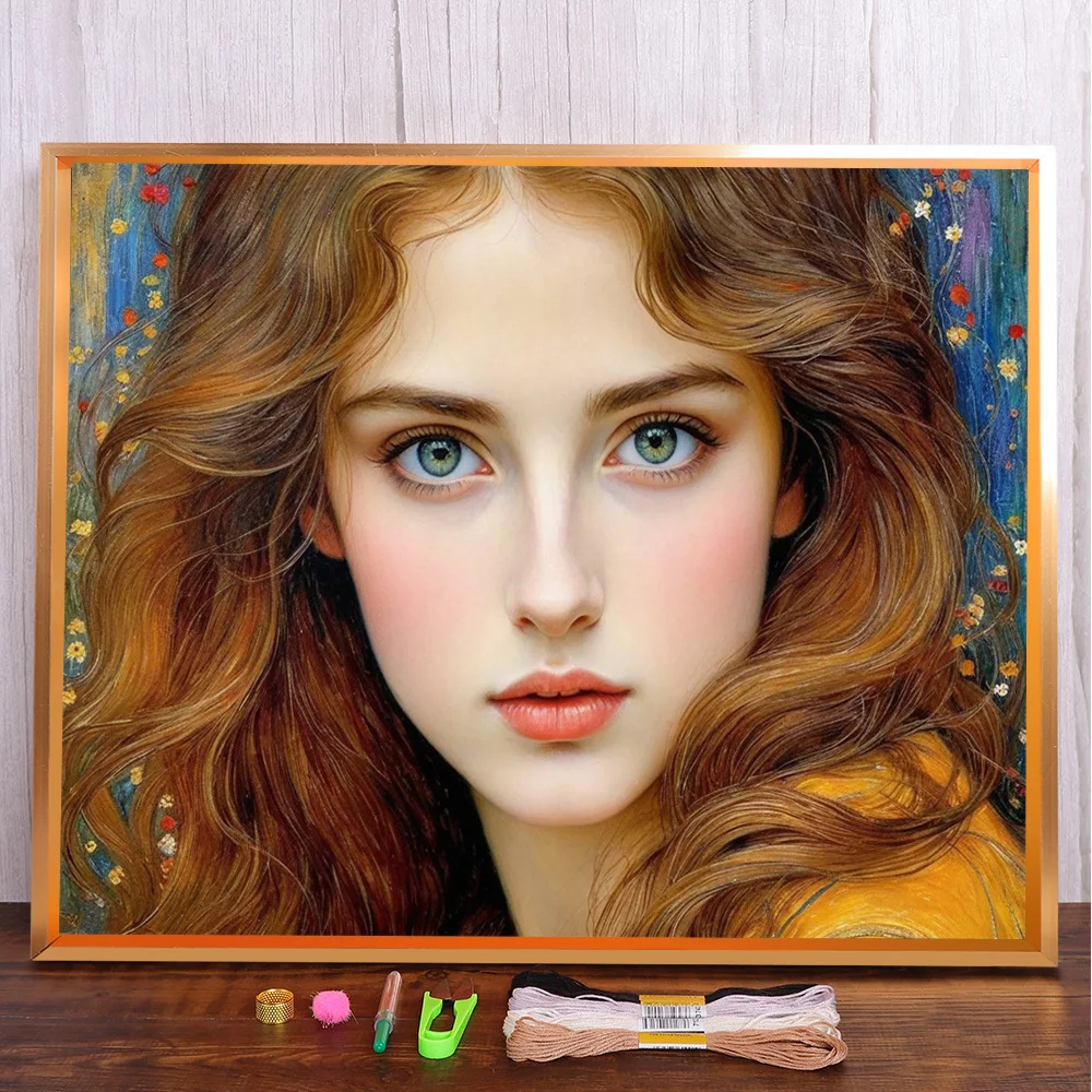 Portrait Girl Pre-Printed Cross-Stitch DIY Embroidery Patterns Handmade Handicraft Craft Handiwork Counted Stamped Room Decor